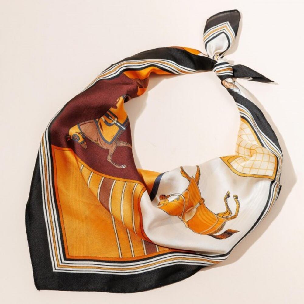 Luxury Inspired Horse Print Silk Satin Scarf - Picture 3 of 12